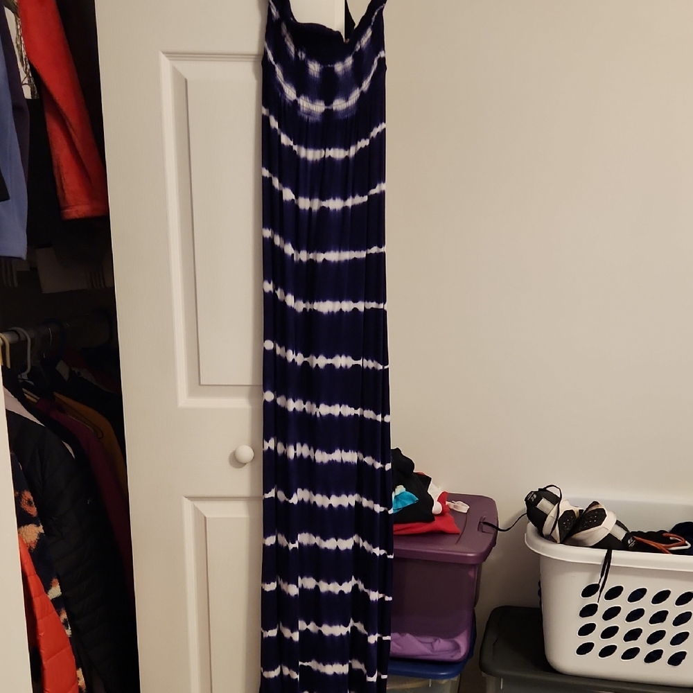 New York & Company Navy and White Tie-Dye Maxi Dress